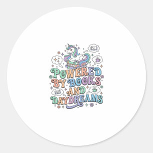 Pegatina Redonda Unicornio impulsado por libros y sueños diurnos Ka