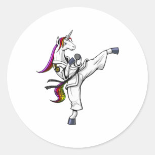 Pegatina Redonda Unicornio Karate Ninja Artes Marciales Judo Kickbo