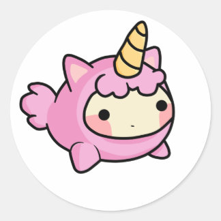 Pegatina Redonda Unicornio Kawaii