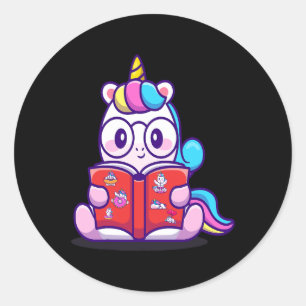 Pegatina Redonda Unicornio lee este cuaderno de revistas