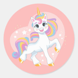 Pegatina Redonda Unicornio lindo en el corazón