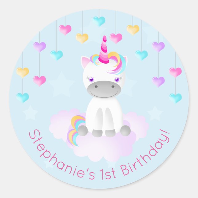 Pegatina Redonda Unicornio mágico (Anverso)