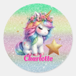 Pegatina Redonda unicornio mágico estrella brillante