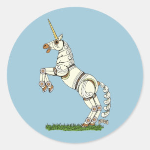 Pegatina Redonda Unicornio mecánico