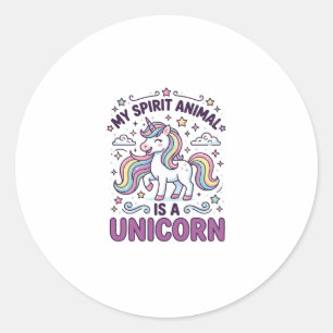 Pegatina Redonda Unicornio Mi animal espiritual es un unicornio Tip