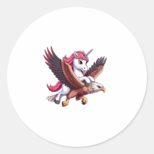 Pegatina Redonda Unicornio montando niños niñas hombres mujeres hal