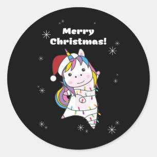 Pegatina Redonda Unicornio Navidades nipona nieve anima invierno