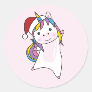 Pegatina Redonda Unicornio Navidades nipona nieve anima invierno