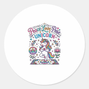 Pegatina Redonda Unicornio Paz Amor Pose Unicornio Fondo Blanco S