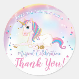 Pegatina Redonda Unicornio Por El Cumpleaños Del Arcoiris Gracias P