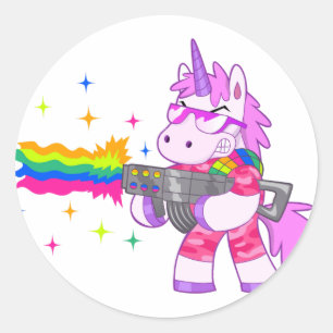 Pegatina Redonda Unicornio púrpura - arma