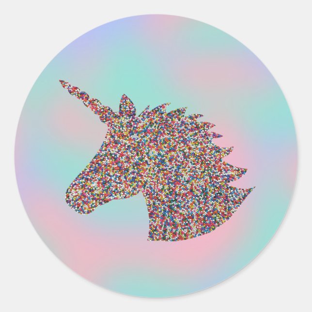 Pegatina Redonda Unicornio rompe Pegatinas de Fiestas de cumpleaños (Anverso)