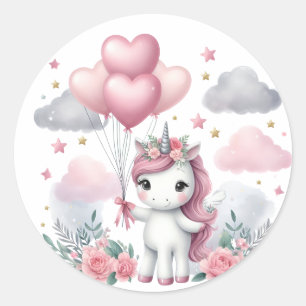 Pegatina Redonda Unicornio rosa