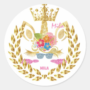 Pegatina Redonda Unicornio rosa