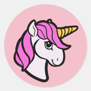 Pegatina Redonda Unicornio rosa