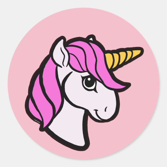 Pegatina Redonda Unicornio rosa (Anverso)