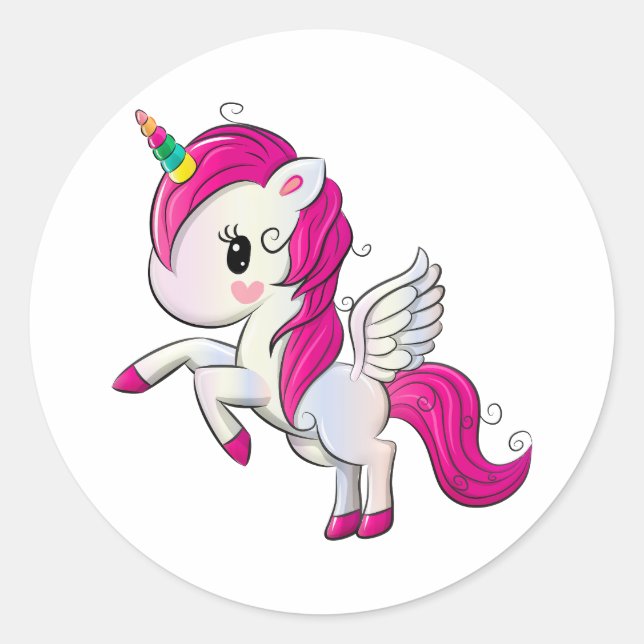 Pegatina Redonda Unicornio rosa mágico (Anverso)