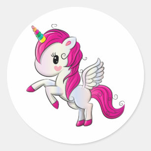 Pegatina Redonda Unicornio rosa mágico