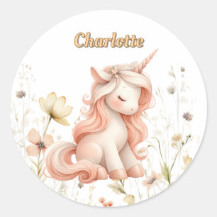 Pegatina Redonda Unicornio silvestre de pastel caprichoso