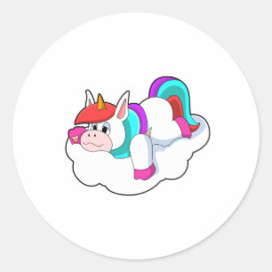 Pegatina Redonda Unicornio sobre nubes