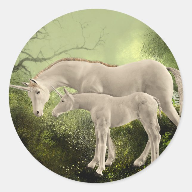 Pegatina Redonda Unicornios (Anverso)