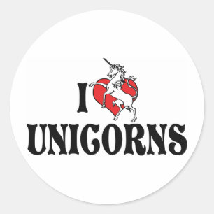 Pegatina Redonda Unicornios de Corazón que Amo