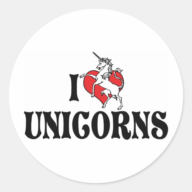Pegatina Redonda Unicornios de Corazón que Amo (Anverso)
