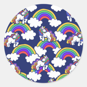 Pegatina Redonda Unicornios del arco iris retro