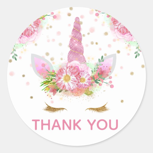 Pegatina Redonda Unicornios en flor (Anverso)
