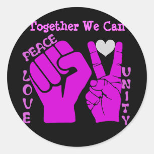 Pegatina Redonda Unidad, amor y paz, hermandad_