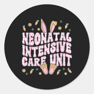 Pegatina Redonda Unidad de cuidados intensivos neonatales Conejo de