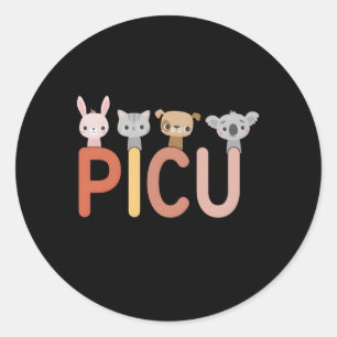 Pegatina Redonda Unidad de Cuidados Intensivos Pediátricos de Enfer