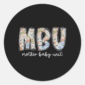 Pegatina Redonda Unidad de madre bebé floral retro Mbu guardería de