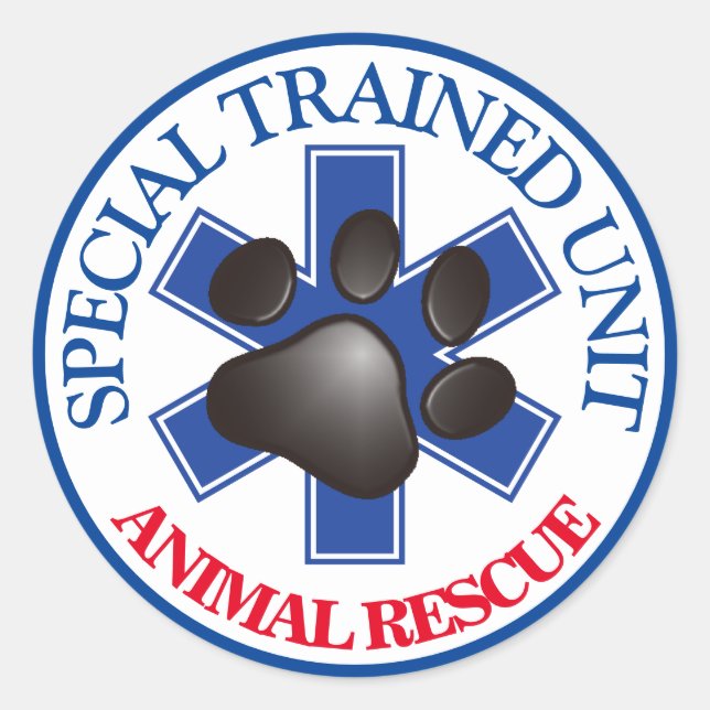 PEGATINA REDONDA UNIDAD ESPECIAL DE CAPACITACIÓN DE RESCATE ANIMAL (Anverso)