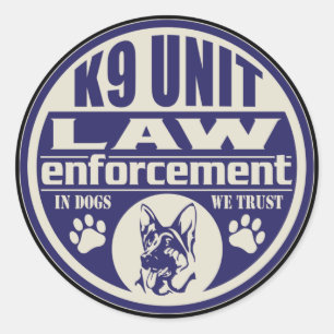 Pegatina Redonda Unidad K9 En Perros Confiamos En El Azul