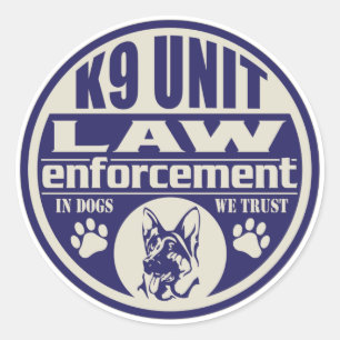 Pegatina Redonda Unidad K9 En Perros Confiamos En El Azul