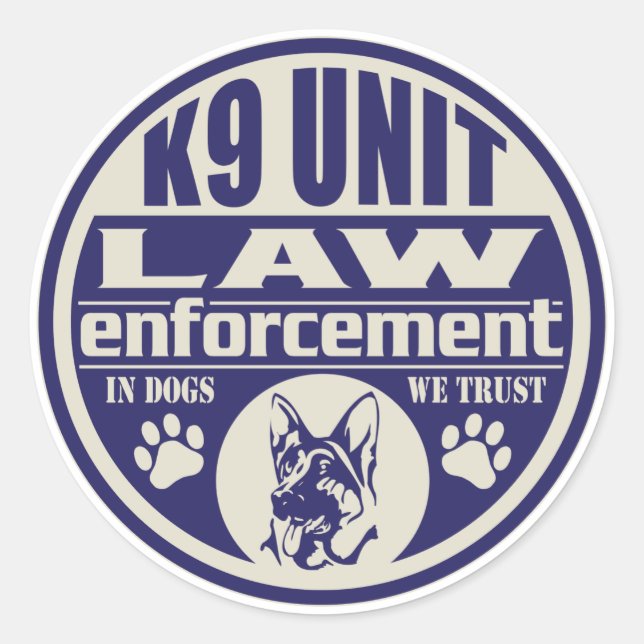 Pegatina Redonda Unidad K9 En Perros Confiamos En El Azul (Anverso)