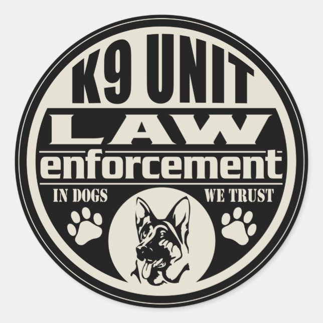 Pegatina Redonda Unidad K9 En Perros En Los Que Confiamos (Anverso)