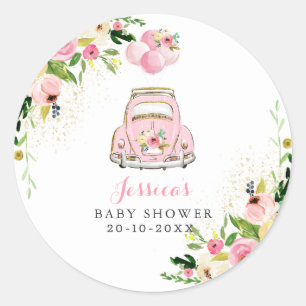 Pegatina Redonda Unidad Por Baby Shower Pink Floral Favor Tag Pegat