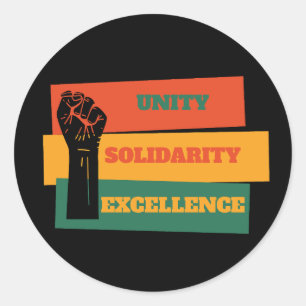 Pegatina Redonda Unidad, Solidaridad, Excelencia Mes de Historia Ne