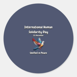 Pegatina Redonda Unificado en paz. Día de la Solidaridad Humana.