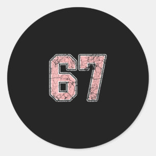 Pegatina Redonda Uniforme de jugadora número 67 rosa y blanco para 