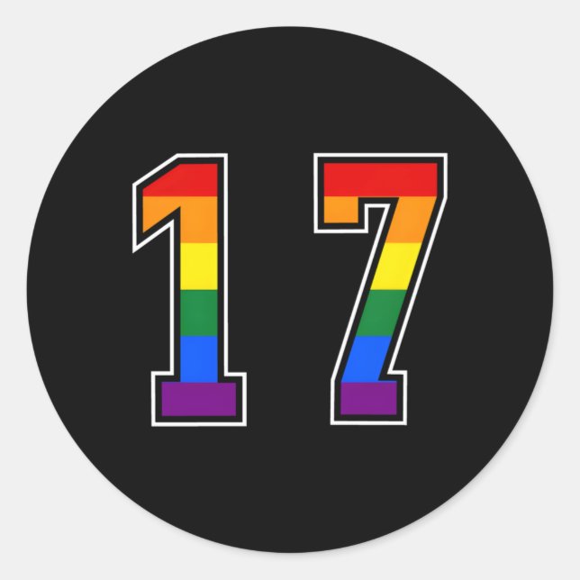 Pegatina Redonda Uniforme número 17 del equipo número arcoiris juni (Anverso)
