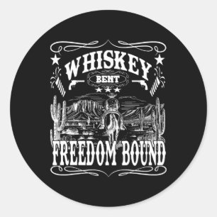 Pegatina Redonda Unión Americana de Cowboy Whiskey Bent Libertad