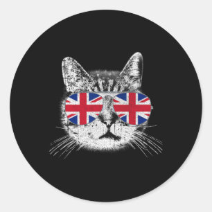 Pegatina Redonda Unión Británica Jack Bandera Británica Gif Gato Su