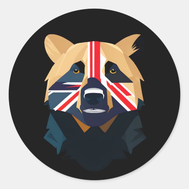 Pegatina Redonda Union Jack Bear (Anverso)