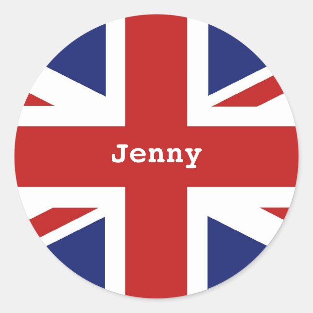 Pegatina Redonda Union Jack, Jenny (Anverso)