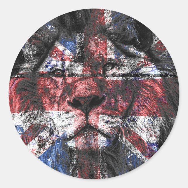 Pegatina Redonda Union Jack Lion (Anverso)