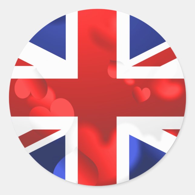 Pegatina Redonda Union Jack Love (Anverso)
