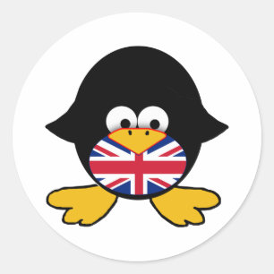 Pegatina Redonda Union Jack Penguin